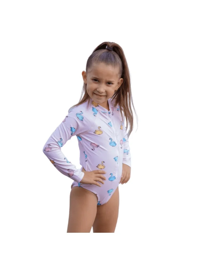 رياضة واحدة بدلة سباحة بأكمام طويلة وطبعة بجعة